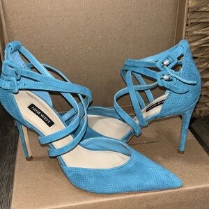 Nine West Suede strappy heels. Turquoise. Size 9.5. Brand new